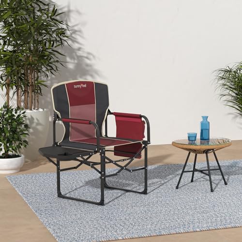 SUNNYFEEL Camping Directors Chair, Heavy Duty,Oversized Portable Folding Chair with Side Table, Pocket for Beach, Fishing,Trip,Picnic,Lawn,Concert Outdoor Foldable Camp Chairs