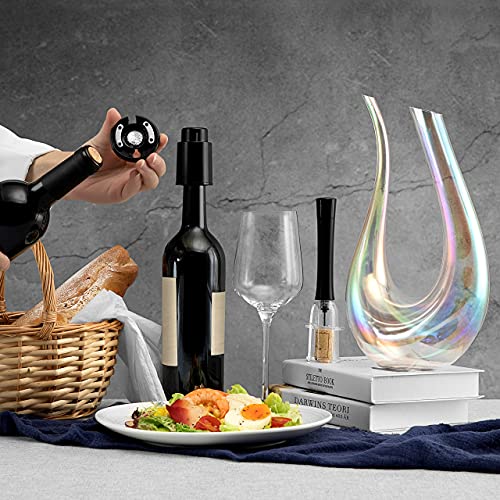 Wine Decanter Set, 1200ml Red Wine Iridescent Carafe With Bottle Opener, Stopper, Cleaning Beads and Wine Pour, Colorful Wine Aerator Gift Set Wine breather, Lead-free Crystal Glass Wine Accessories