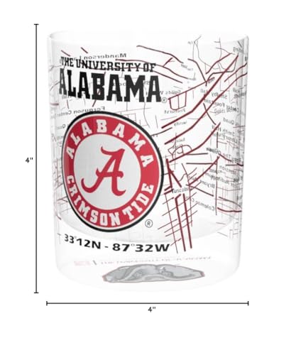 The University Of Alabama Whiskey Glass Set (2 Low Ball Glasses) - Contains Full Color Alabama Logo & Campus Map - Alabama Gift Idea for College Grads & Alumni - College Cocktail Glassware