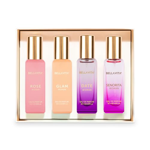 Eau De Parfum Set for Women (4x20 mL) with Date, Senorita, Glam, Rose | Vanilla, Floral, Sweet, Musk | Perfect for trials, gifting, or blending to craft your unique fragrance