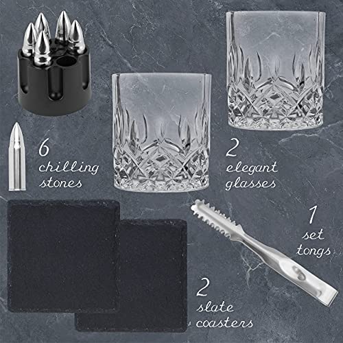 Whiskey Glasses and Whiskey Stones in Unique Tactical Box Display | Bourbon Cocktail Glasses, Coasters and Tongs | Whiskey Glasses for Men | Whiskey Gifts for Men | Whiskey Glass Set