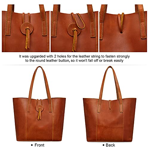 S-ZONE Vintage Genuine Leather Tote Bag for Women Large Shoulder Purse Handbag