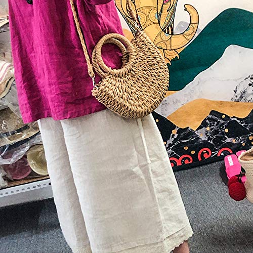 Mini Semi-circle Rattan Straw Bag, Hand-woven Women Summer Retro Beach Tote Shoulder Bag Crossbody Travel Beach Bag