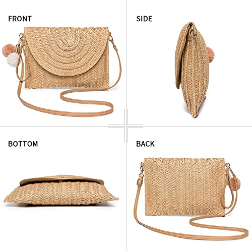 Dailyacc Straw Shoulder Bag For Women Woven Purse Beach Envelope Clutch Straws Wallet