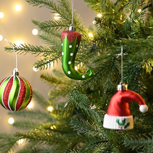 Valery Madelyn Christmas Ornaments Set, 70ct Elf Red Green White Shatterproof Christmas Tree Decorations Ball Ornaments Bulk, Variety Decorative Hanging Ornaments for Xmas Trees Holiday Party Decor