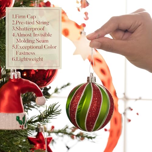 Valery Madelyn Christmas Ornaments Set, 70ct Elf Red Green White Shatterproof Christmas Tree Decorations Ball Ornaments Bulk, Variety Decorative Hanging Ornaments for Xmas Trees Holiday Party Decor