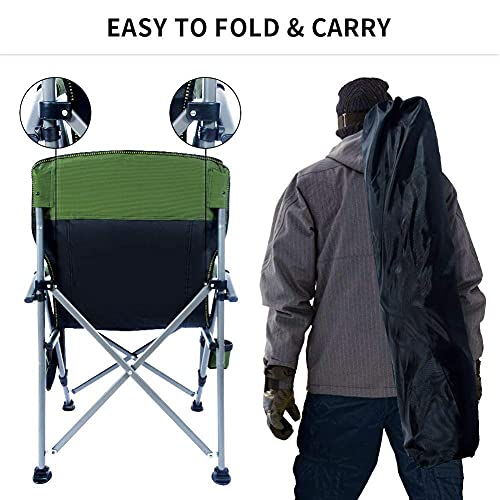 Lamberia Folding Camping Chair for Adults Heavy Duty 330 LBS Capacity Outdoor Camp Chair Thicken 600D Oxford Mesh Back Quad with Arm Rest Cup Holder and Portable Carrying Bag(Green)