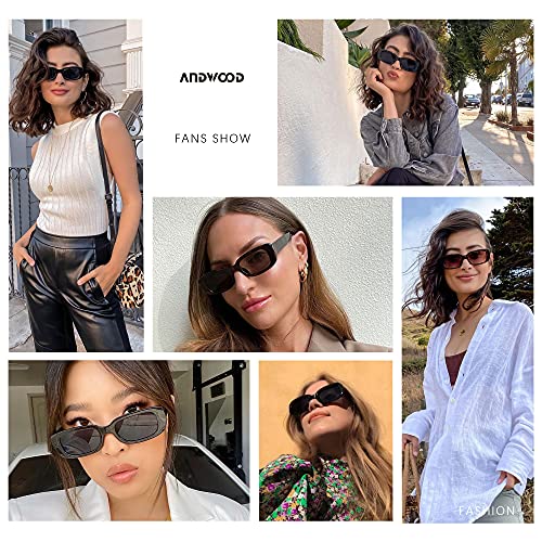 ANDWOOD Rectangle Sunglasses for Women Square Frames Trendy Retro Vintage 90s UV Protection Sun Glasses Small Face