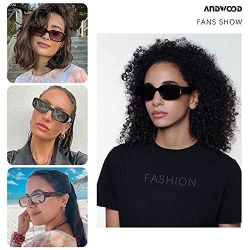 ANDWOOD Rectangle Sunglasses for Women Square Frames Trendy Retro Vintage 90s UV Protection Sun Glasses Small Face