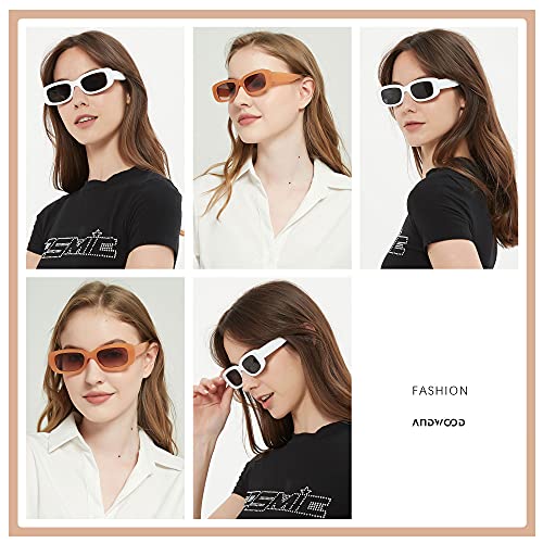 ANDWOOD Rectangle Sunglasses for Women Square Frames Trendy Retro Vintage 90s UV Protection Sun Glasses Small Face