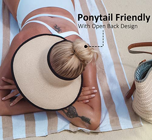 Joywant Sun Visor Hats for Women, Women's Summer Ponytail Foldable Straw Beach Hat with UPF 50+