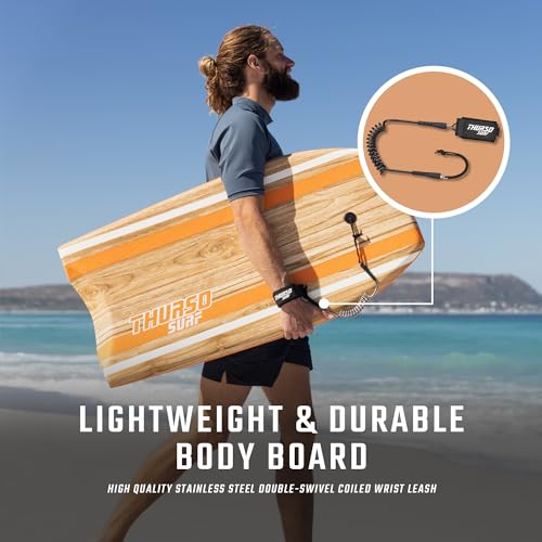 THURSO SURF Quill 42'' Bodyboard Lightweight Durable EPS Core IXPE Deck HDPE Slick Bottom FRP Stringer Crescent Tail Dual Channel Plastic Mesh with Double Stainless Steel Swivel Coiled Wrist Leash