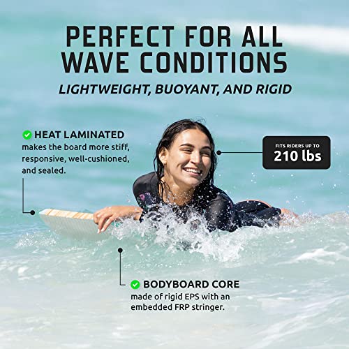 THURSO SURF Quill 42'' Bodyboard Lightweight Durable EPS Core IXPE Deck HDPE Slick Bottom FRP Stringer Crescent Tail Dual Channel Plastic Mesh with Double Stainless Steel Swivel Coiled Wrist Leash