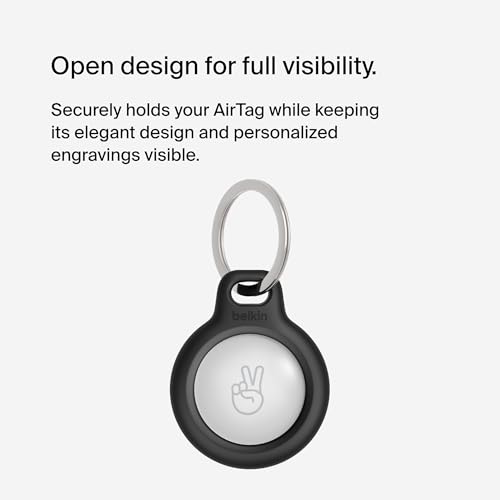 Belkin Apple AirTag Secure Holder with Key Ring - Durable, Scratch-Resistant Case with Open Face & Raised Edges - Protective AirTag Keychain Accessory for Keys, Pets, Luggage, & More - Black