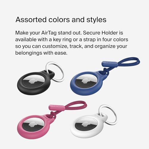 Belkin Apple AirTag Secure Holder with Key Ring - Durable, Scratch-Resistant Case with Open Face & Raised Edges - Protective AirTag Keychain Accessory for Keys, Pets, Luggage, & More - Black