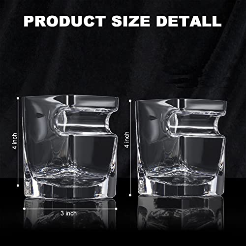 Cigar Whiskey Glasses Set of 2-12oz Old Fashioned Glass With Side Mounted Holder Rest - Crystal Wine Cup for Cocktails, Scotch, Bourbon, Gifts for Men