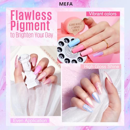 MEFA Pearl Gel Nail Polish Set, 12 Colors Shimmer Shades Mermaid Soft Pink Light Blue Purple Summer Glitter Swirl Sell Thread Gel Nail Polish Kit Nail Art Manicure DIY Salon Home Women Gifts