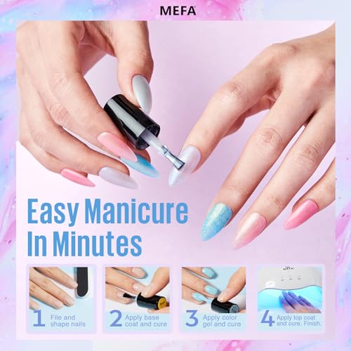 MEFA Pearl Gel Nail Polish Set, 12 Colors Shimmer Shades Mermaid Soft Pink Light Blue Purple Summer Glitter Swirl Sell Thread Gel Nail Polish Kit Nail Art Manicure DIY Salon Home Women Gifts