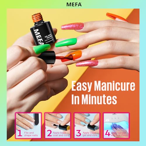 MEFA Neon Gel Nail Polish Set 12 Colors, Spring Summer Gel Nail Kit Green Glitter Hot Pink Blue Yellow Purple Red Collection for Starters Nail Art Manicure at Home DIY Gifts for Women Girls