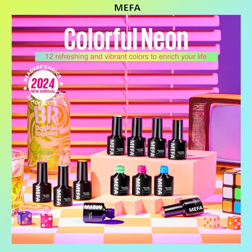 MEFA Neon Gel Nail Polish Set 12 Colors, Spring Summer Gel Nail Kit Green Glitter Hot Pink Blue Yellow Purple Red Collection for Starters Nail Art Manicure at Home DIY Gifts for Women Girls