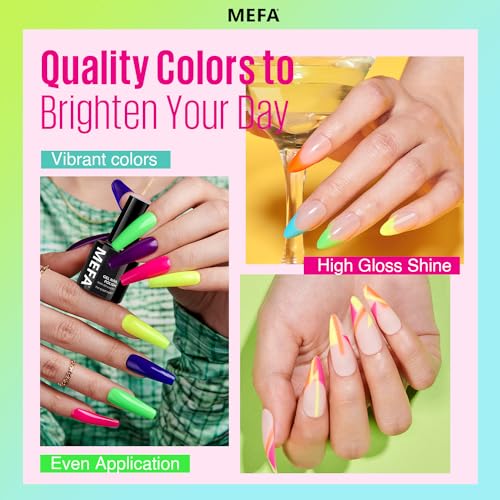 MEFA Neon Gel Nail Polish Set 12 Colors, Spring Summer Gel Nail Kit Green Glitter Hot Pink Blue Yellow Purple Red Collection for Starters Nail Art Manicure at Home DIY Gifts for Women Girls