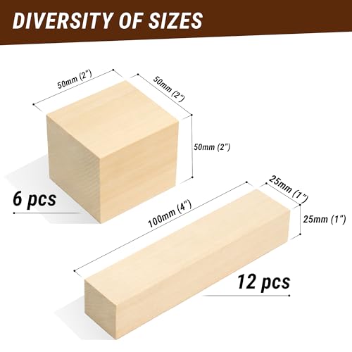 BeaverCraft Basswood Carving Blocks BW 18 pcs Whittling Wood Carving Blocks Basswood for Carving Wood for Whittling Kit Wood Blocks for Carving Bass Wood for Wood Carving Set Wood Carving Wood Crafts