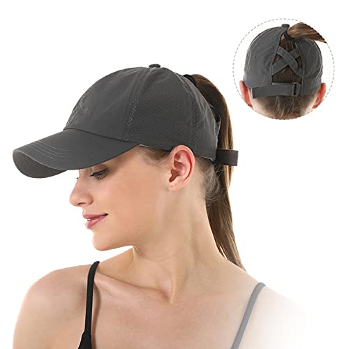 Womens Criss Cross Ponytail Baseball Cap Adjustable High Messy Bun Ponycap Quick Drying Hat