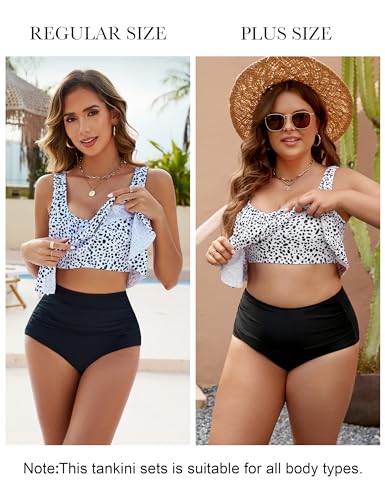 Tankini Swimsuits for Women Plus Size Tummy Control Bathing Suit Two Piece Top High Waisted Bikini Bottom Swimwear Set