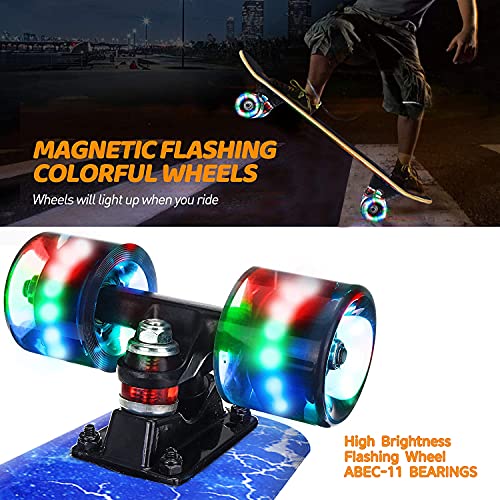 Skateboards with Colorful Flashing Wheels for Beginners,Kids,Teens,Adults, Complete Standard Skate Boards 9 Layer Canadian Maple Deck Concave Skateboard