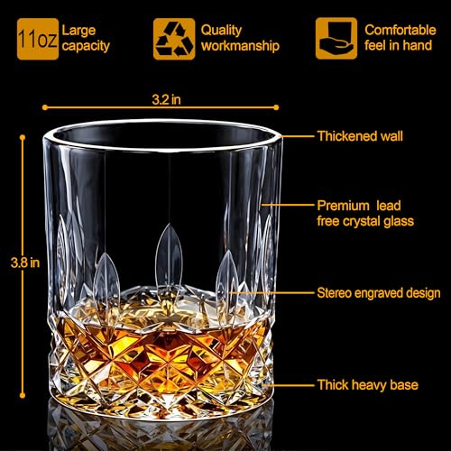 Whiskey Glasses Set of 8, 11 OZ Cocktail Glasses In Gift Box, Old Fashioned Glasses for Drinking Scotch Bourbon Cognac Vodka Rum Liquor, Rocks Glasses, Crystal Scotch Glasses, Gifts for Men