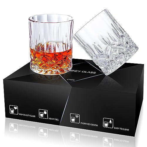 Whiskey Glasses Set of 8, 11 OZ Cocktail Glasses In Gift Box, Old Fashioned Glasses for Drinking Scotch Bourbon Cognac Vodka Rum Liquor, Rocks Glasses, Crystal Scotch Glasses, Gifts for Men