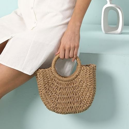 Straw Beach Bag for Women, Summer Handwoven Tote Bags Purse with Tassel,Top Handle Straw Handbag Clutch