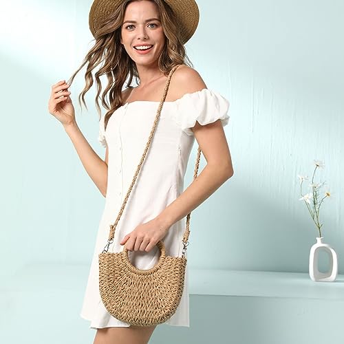 Straw Beach Bag for Women, Summer Handwoven Tote Bags Purse with Tassel,Top Handle Straw Handbag Clutch