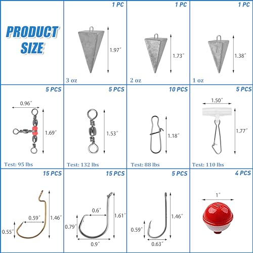 Saltwater Fishing Gear, 131pcs Saltwater Surf Fishing Tackle Kit Include Saltwater Fishing Lures Fishing Rigs Pyramid Sinker Fishing Hooks Leader Swivel Spoons Lures Fishing Accessories