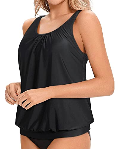 Yonique Womens Blouson Tankini Top No Bottom Loose Fit Swim Top Modest Tank Top