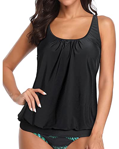 Yonique Womens Blouson Tankini Top No Bottom Loose Fit Swim Top Modest Tank Top