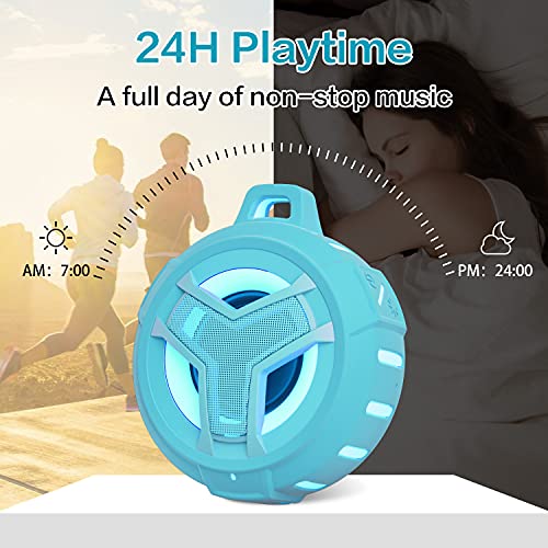 EBODA Waterproof Bluetooth Shower Speaker, IPX7 Floating Portable Wireless Small Speakers, 24H Playtime with RGB Light for Kayak, Beach, Pool Accessories, Gifts for unisex -Sky Blue