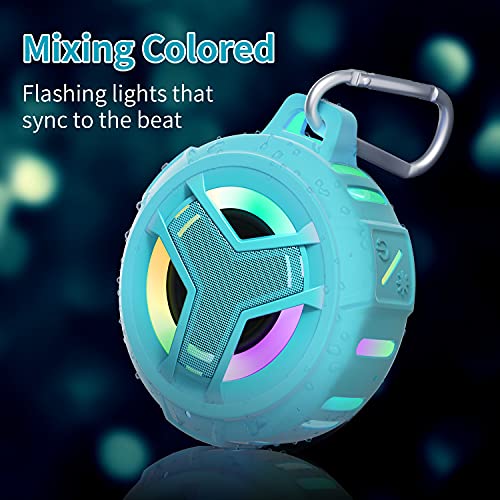 EBODA Waterproof Bluetooth Shower Speaker, IPX7 Floating Portable Wireless Small Speakers, 24H Playtime with RGB Light for Kayak, Beach, Pool Accessories, Gifts for unisex -Sky Blue