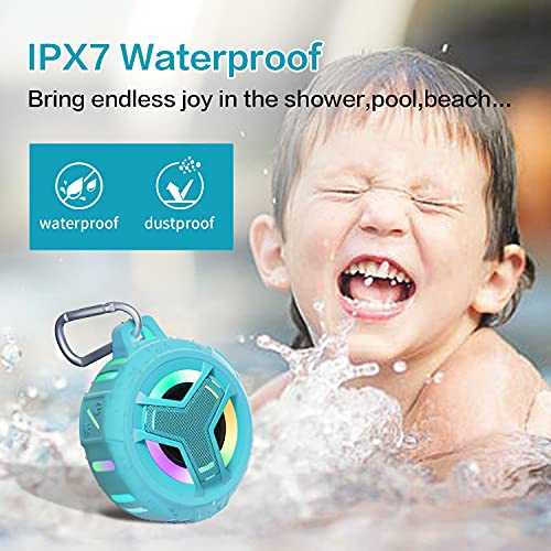 EBODA Waterproof Bluetooth Shower Speaker, IPX7 Floating Portable Wireless Small Speakers, 24H Playtime with RGB Light for Kayak, Beach, Pool Accessories, Gifts for unisex -Sky Blue