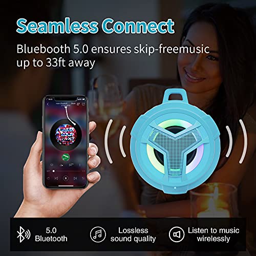 EBODA Waterproof Bluetooth Shower Speaker, IPX7 Floating Portable Wireless Small Speakers, 24H Playtime with RGB Light for Kayak, Beach, Pool Accessories, Gifts for unisex -Sky Blue