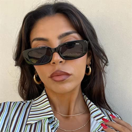 Tskestvy Retro Rectangle Sunglasses for Women Men Square 90s Y2K Trendy Cool Glasses Fashion Aesthetic Thin Accessories