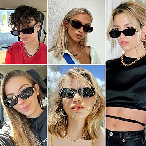 Tskestvy Retro Rectangle Sunglasses for Women Men Square 90s Y2K Trendy Cool Glasses Fashion Aesthetic Thin Accessories