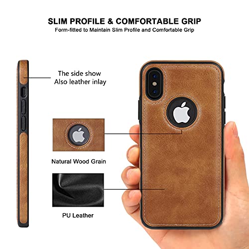 USLOGAN Vegan Leather Phone Case for iPhone Xs Max Luxury Elegant Vintage Slim Phone Cover 6.5 inch (Brown)