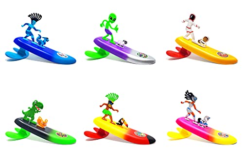 Surfer Dudes Legends & Surfer Pets Wave Powered Mini-Surfer, Pet and Surfboard Beach Toy - Rincon Rex and Santa Cruz