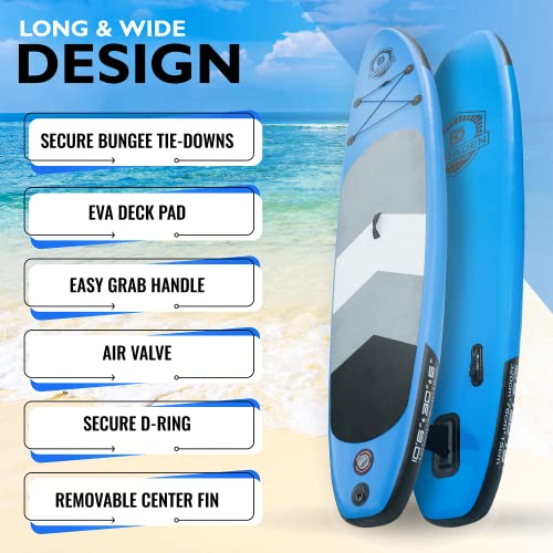 Karaden Designs Stand Up Paddle Board with SUP Accessories - Inflatable 10ft 6in, for Paddleboarding, Surfing, Fishing - Portable Blow Up Board, Tripple fins, Paddle, Leash, Air Pump and Backpack