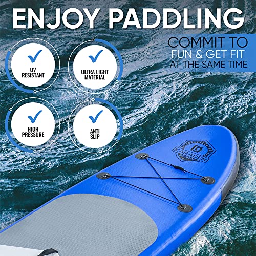 Karaden Designs Stand Up Paddle Board with SUP Accessories - Inflatable 10ft 6in, for Paddleboarding, Surfing, Fishing - Portable Blow Up Board, Tripple fins, Paddle, Leash, Air Pump and Backpack