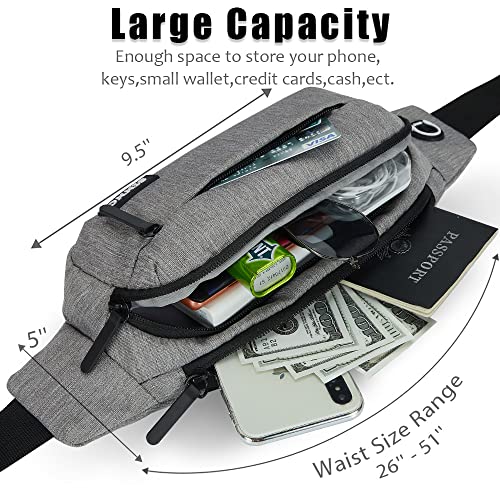 SINNO Large Fanny Pack for Men Women Belt Bag with 4-Zipper Pockets Waterproof Gifts for Running Sport Workout Hiking Travel Fashion Crossbody Waist Packs Phone Bag Purse Carrying All Phones