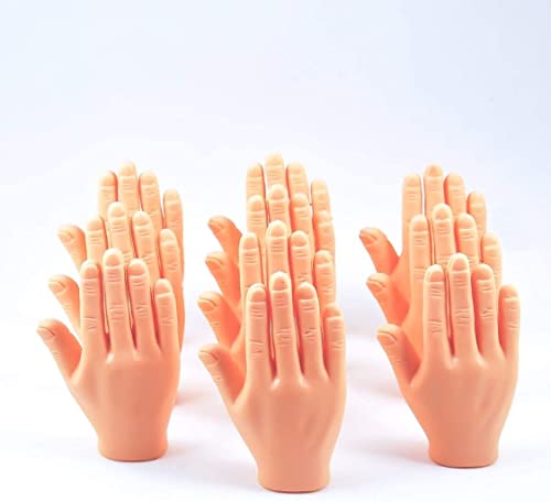 Tiny Hands (High Five) 6 Pack- Flat Hand Style Mini Hand Puppet - 3 Left & 3 Right Hands + Holding Sticks