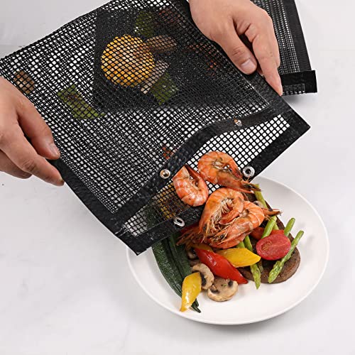 BBQ Mesh Grill Bags for Outdoor Grill Reusable, 3 PCS Non-Stick Barbecue Bags for Charcoal Gas Electric Grills Smokers BBQ Veggie Grill Bags for Cooking Vegetables Grilling Bag Pouches Heat-Resistant