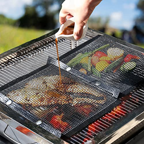 BBQ Mesh Grill Bags for Outdoor Grill Reusable, 3 PCS Non-Stick Barbecue Bags for Charcoal Gas Electric Grills Smokers BBQ Veggie Grill Bags for Cooking Vegetables Grilling Bag Pouches Heat-Resistant